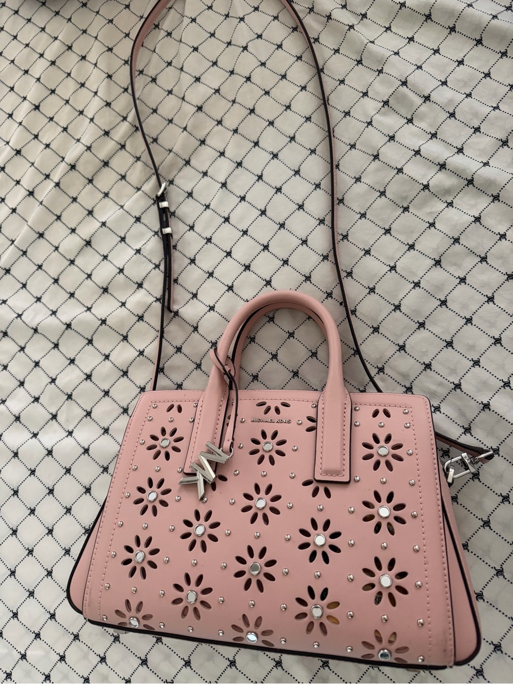 Michael Kors Blush Pink Perforated Floral Satchel
